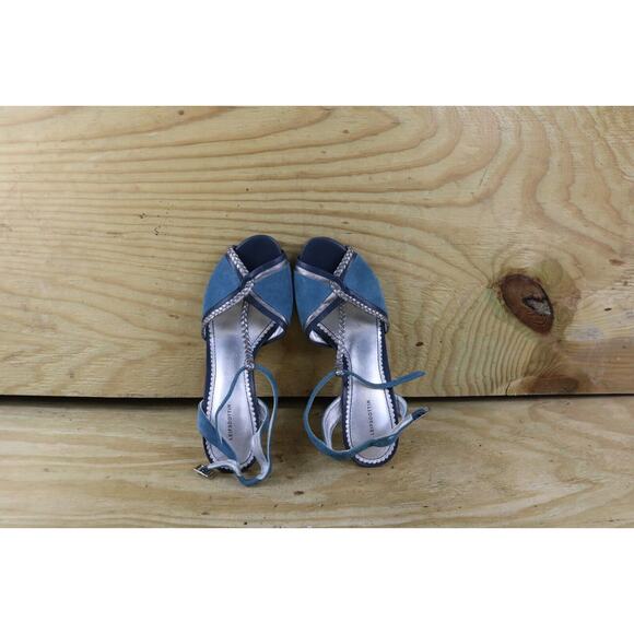 Anthropologie Leifsdottir Womens 7B Blue Suede T-Strap Lunar Puzzle 4" Buckle - Picture 7 of 9